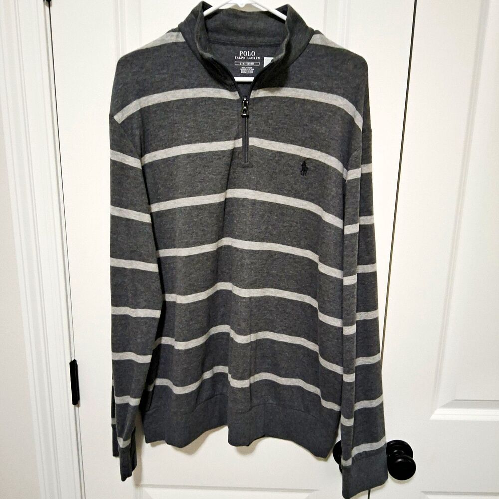 Polo Ralph Lauren Men's Gray Striped Half-zip Sweater Size Large NWOT